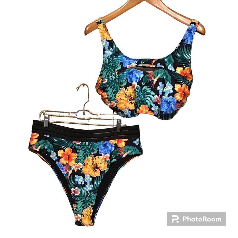 SHEIN‎ Black Floral Plus Size Cheeky Bikini 3XL